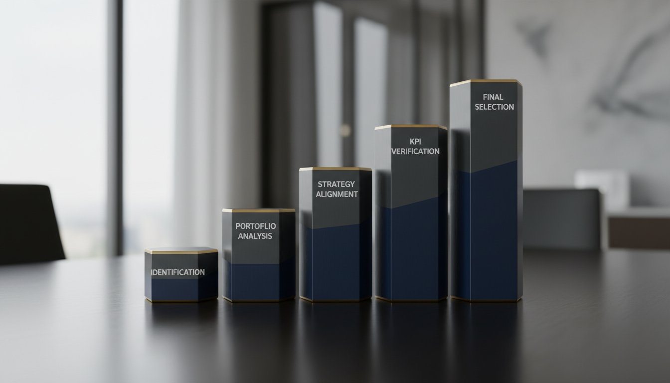 A clean, milestone progression chart illustrating the stages of identifying and selecting a top-tier marketing consultant.