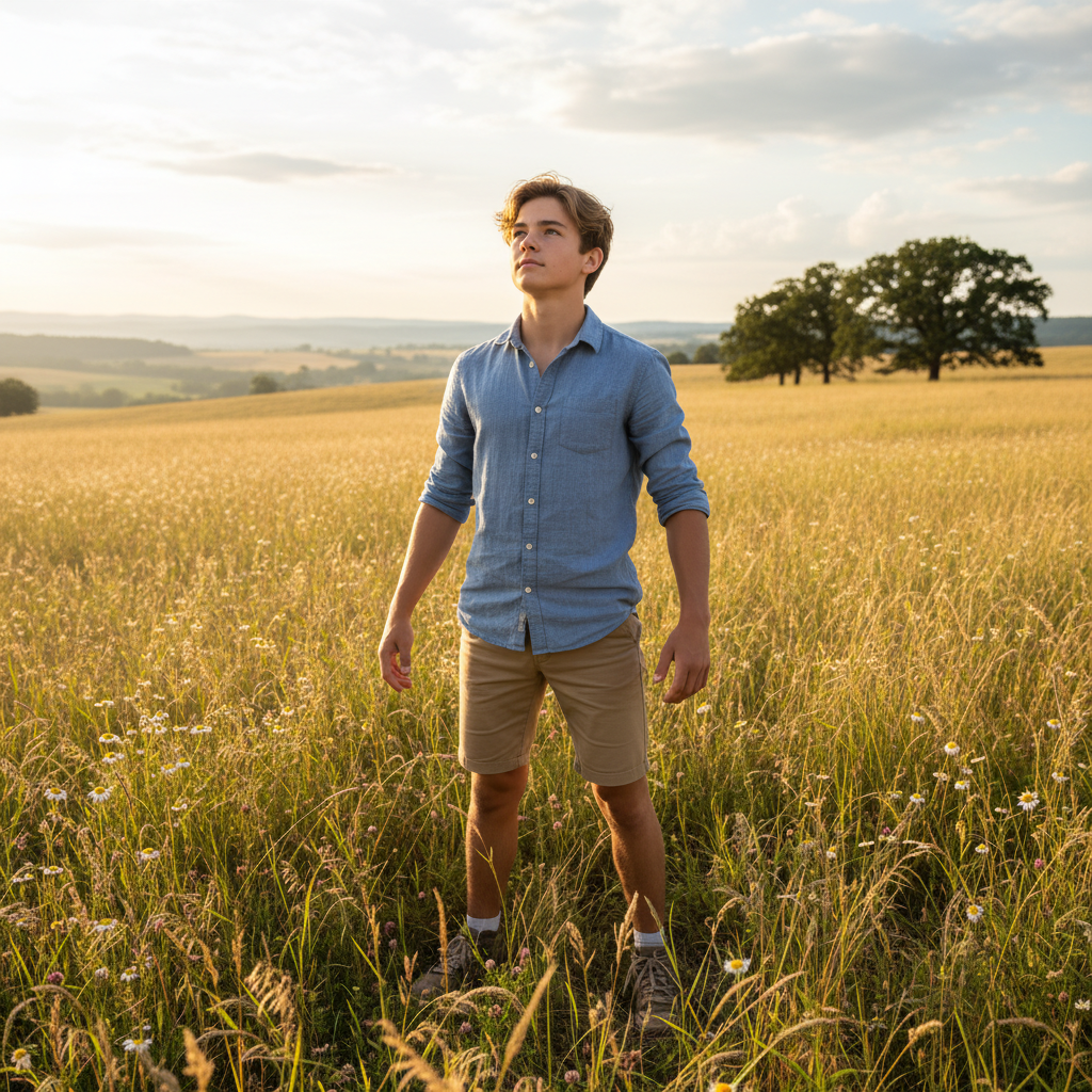 A healthy young person standing confidently outdoors, symbolizing physical growth and development.