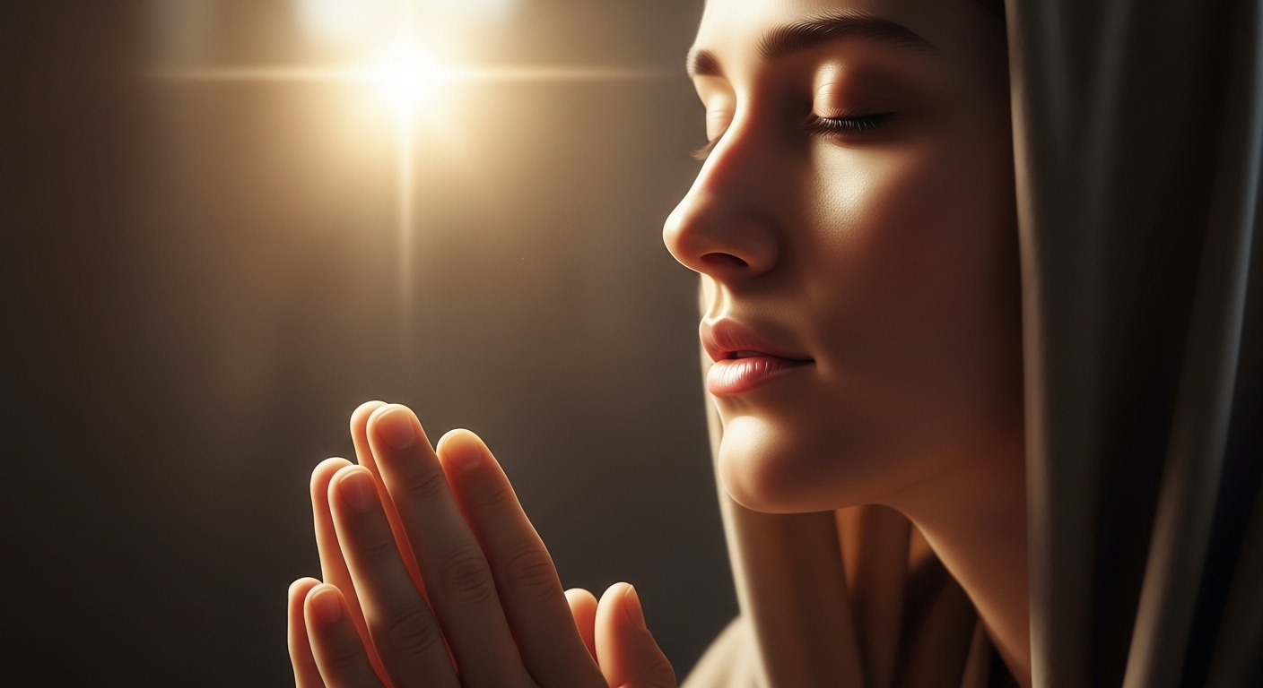 A person in peaceful contemplation, eyes closed, bathed in a warm light, representing spiritual focus on Jesus.