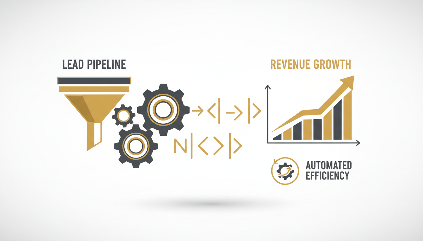 A sophisticated process flow diagram depicting how automated tools streamline business operations and lead to growth.