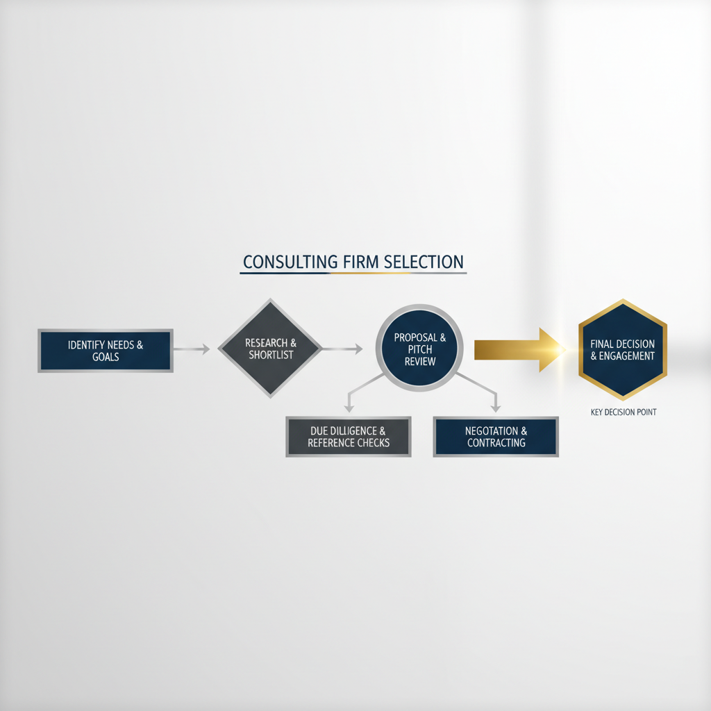 A step-by-step infographic outlining the process for choosing the right Business Continuity Consulting Firm, using a clear, linear flow diagram.