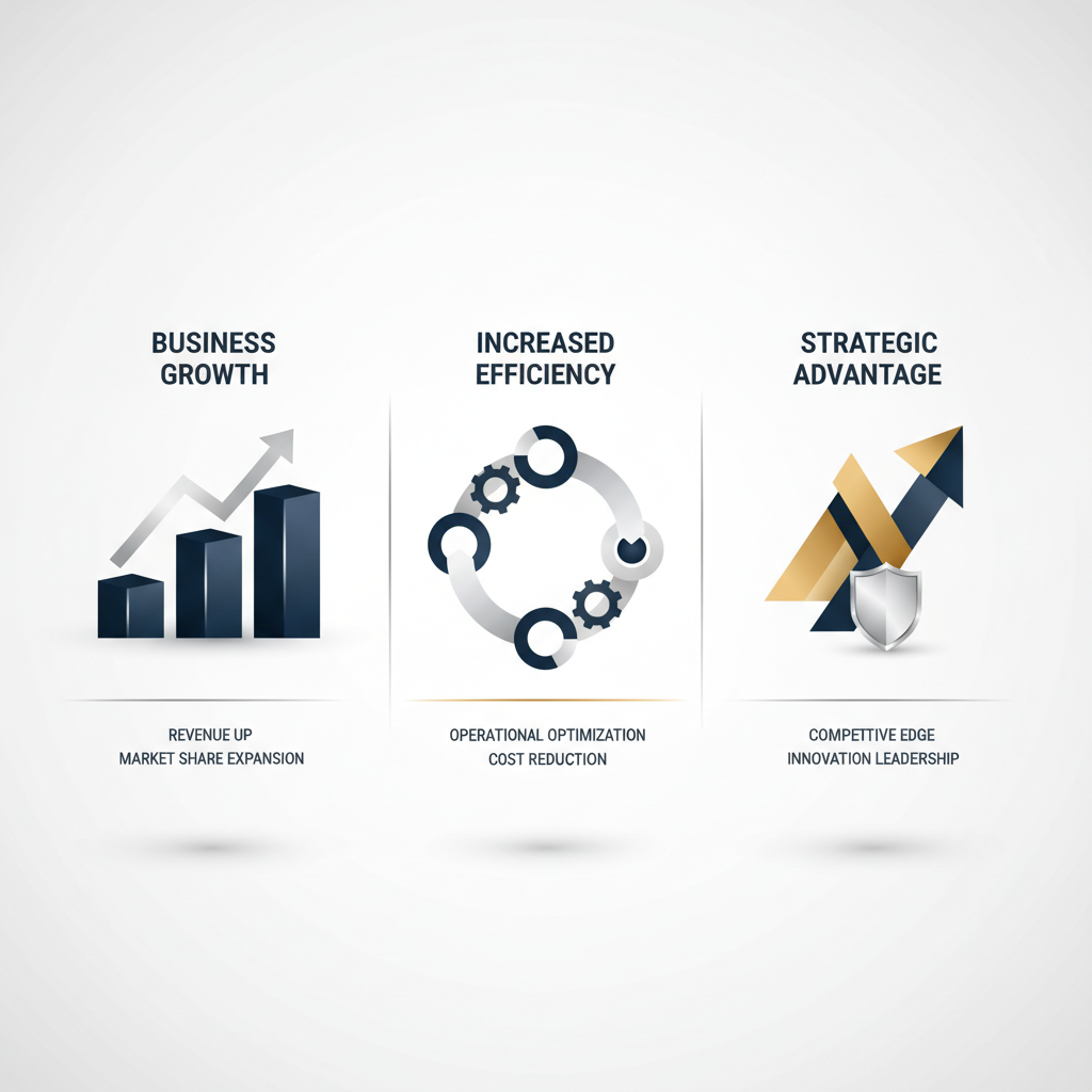 An infographic illustrating how organizational consulting principles benefit small businesses, depicted by ascending growth charts, interconnected gears for efficiency, and a structured, expanding funnel.