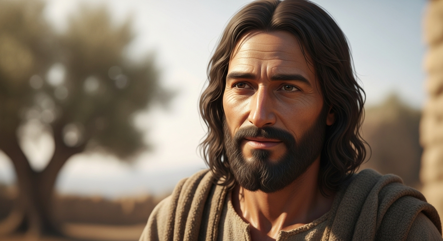 Realistic depiction of Jesus Christ with a humble, Middle Eastern appearance, reflecting biblical and historical context.